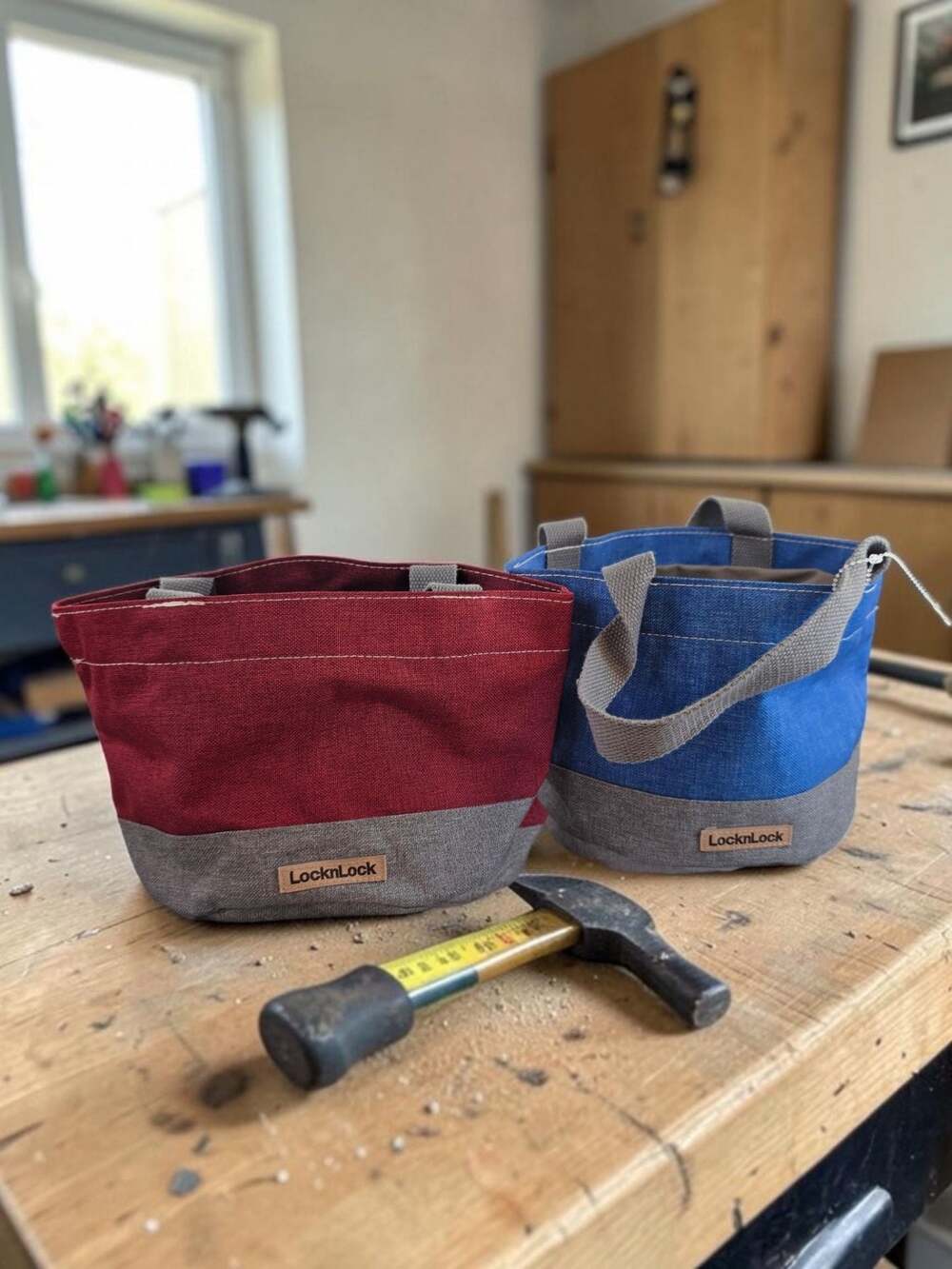 LocknLock Mini Canvas Lunch Tote Bag Set, Red and Blue